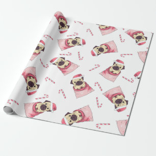 Papel De Presente Presentes dos cães   do Pug do Natal feliz