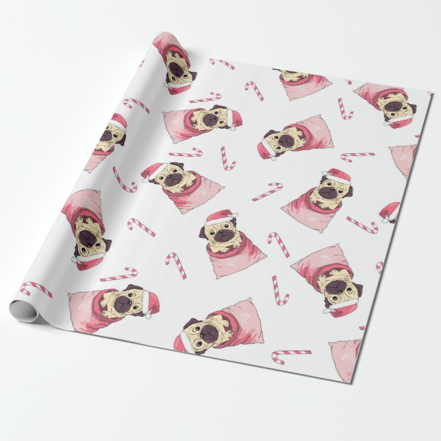 Papel De Presente Presentes dos cães | do Pug do Natal feliz (Desenrolado)