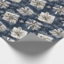 Presentes Flocos de Neve Natal Cinza Azul