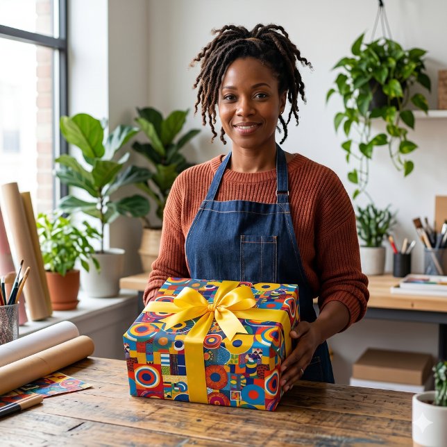 Papel De Presente Presentes Geométricos Vibrantes de Patchwork Afro- (Vibrant Geometric Patchwork African American Gifts Wrapping Paper)