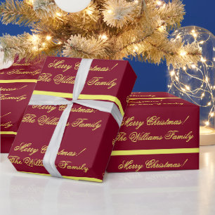 Papel De Presente Presentes Personalizados de Natal Burgundy Dourado