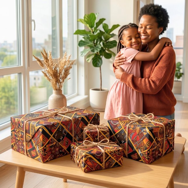 Papel De Presente Presentes Vibrantes Tribais Ankara Afro-Americanos (Vibrant Tribal Ankara African American Gifts Wrapping Paper)