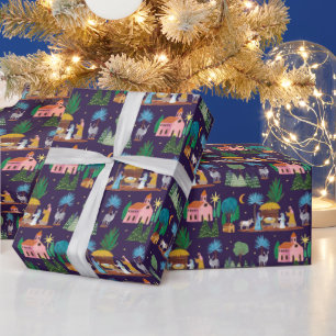 Papel De Presente Presépio Desenhado à Mão Natal