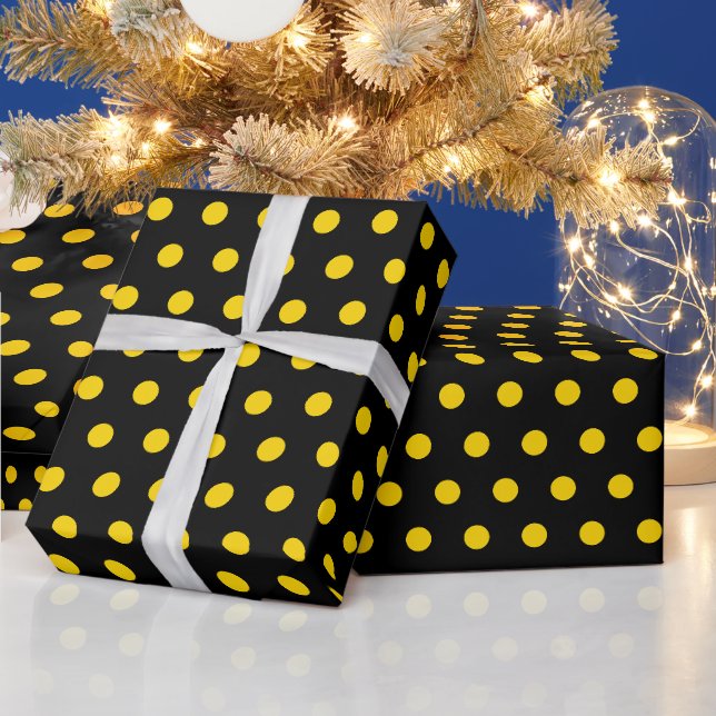 Papel De Presente Preto Amarelo Pontos Simples Minimalista (Feriados)