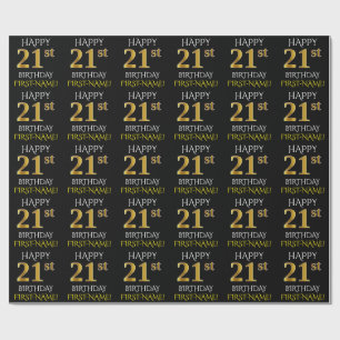 Papel De Presente Preto, aniversário de 21 anos "FELIZ " Dourado do