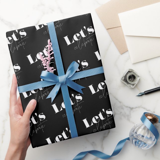 Papel De Presente Preto Branco Vamos Celebrar Aniversário (Presentear)