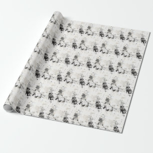 Papel De Presente Preto, Cinza e Branco Abstrato