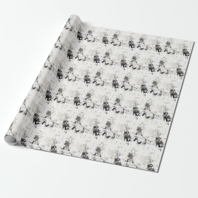 Papel De Presente Preto, Cinza e Branco Abstrato  (Desenrolado)