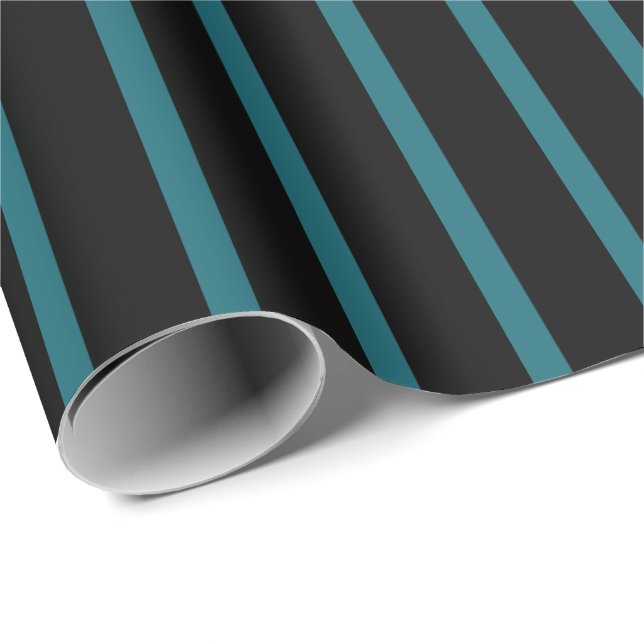 Papel De Presente Preto com Listras Turquesa (Ponta do rolo)