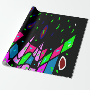 Papel De Presente Preto com padrões azuis cor-de-rosa, presente engr