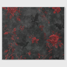 Preto com Rosas Vermelhas e Corvos – Floral Gótico