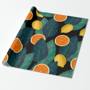 Papel De Presente preto dos limões e das laranjas