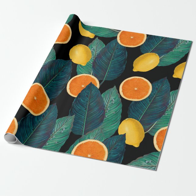 Papel De Presente preto dos limões e das laranjas (Desenrolado)