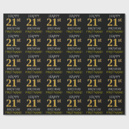 Papel De Presente Preto, Dourado "aniversário de 21 anos FELIZ"