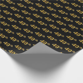 Papel De Presente Preto, Dourado Falso 40º (Quadragésimo) Evento