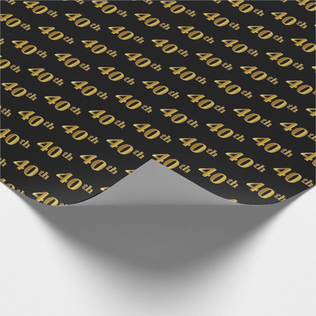 Papel De Presente Preto, Dourado Falso 40º (Quadragésimo) Evento (Ponta)