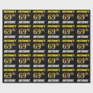 Papel De Presente Preto, Dourado Falso/Imitação, "ANIVERSÁRIO DE 69 
