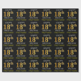 Papel De Presente Preto, Dourado "FELIZ 18 ANOS"