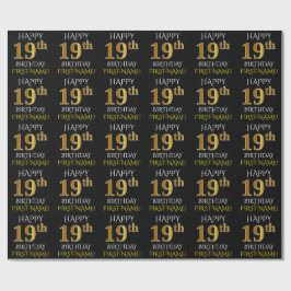 Papel De Presente Preto, Dourado "FELIZ 19 ANOS"