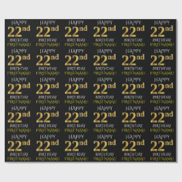 Papel De Presente Preto, Dourado "FELIZ 22º ANIVERSÁRIO"