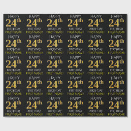 Papel De Presente Preto, Dourado "FELIZ 24 ANOS"