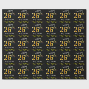 Papel De Presente Preto, Dourado "FELIZ 26 ANOS"