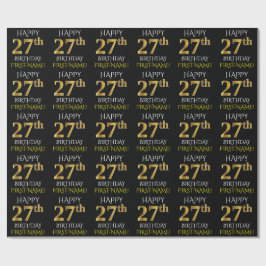 Papel De Presente Preto, Dourado "FELIZ 27 ANOS"