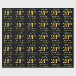Papel De Presente Preto, Dourado "FELIZ 28 ANOS"