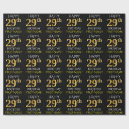 Papel De Presente Preto, Dourado "FELIZ 29 ANOS"