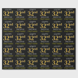 Papel De Presente Preto, Dourado "FELIZ 32º ANIVERSÁRIO"