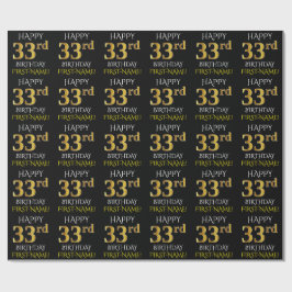 Papel De Presente Preto, Dourado "FELIZ 33 ANOS"