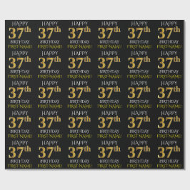 Papel De Presente Preto, Dourado "FELIZ 37 ANOS"