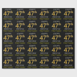 Papel De Presente Preto, Dourado "FELIZ 47 ANOS"