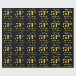 Papel De Presente Preto, Dourado "FELIZ 58 ANOS"