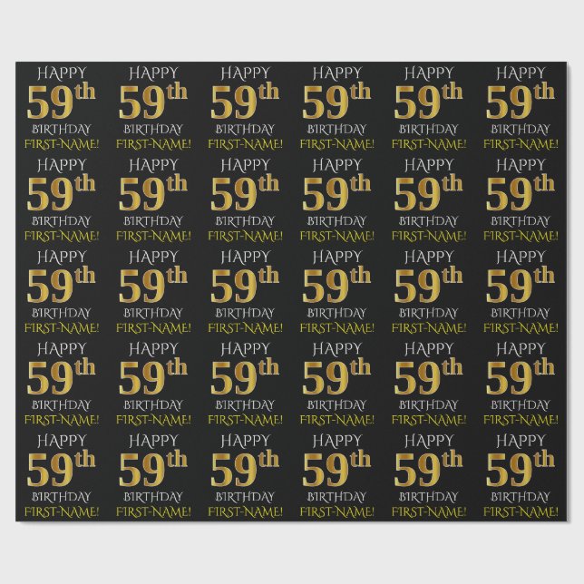 Papel De Presente Preto, Dourado "FELIZ 59 ANOS" (Aberto)