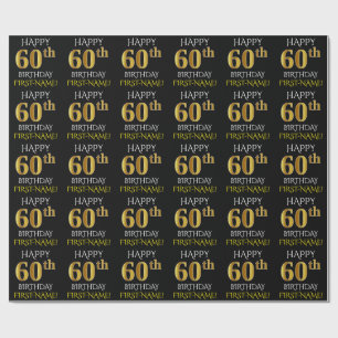 Papel De Presente Preto, Dourado "FELIZ 60 ANOS"