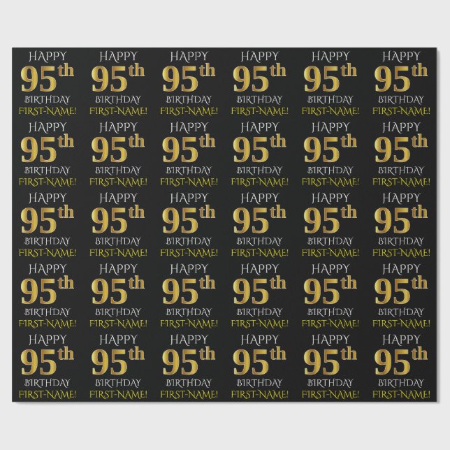 Papel De Presente Preto, Dourado "FELIZ 95 ANOS" (Aberto)