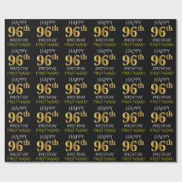 Papel De Presente Preto, Dourado "FELIZ 96º ANIVERSÁRIO"