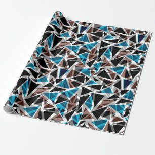 Papel De Presente Preto e Azul, Poligonal, Abstrato, Geométrico