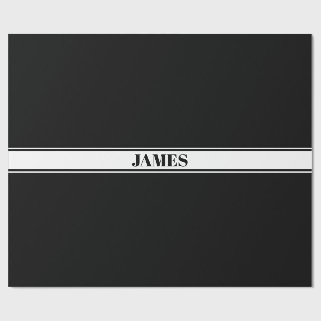 Papel De Presente Preto e Branco com Faixa de Nome Personalizado (Aberto)