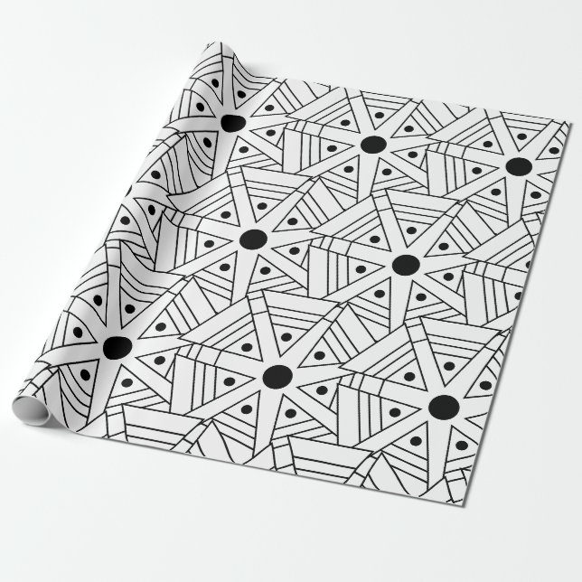 Papel De Presente Preto e Branco Geométrico (Desenrolado)