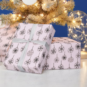 Papel De Presente Preto e Branco Modernos Flocos de Neve Rosa Natal