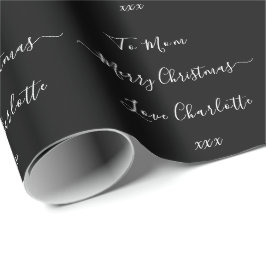 Papel De Presente Preto e Branco Nome Personalizado Feliz Natal