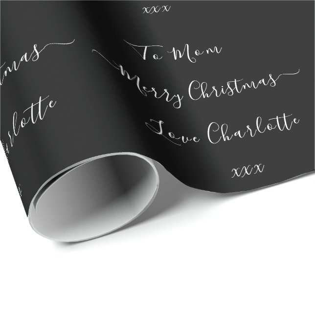 Papel De Presente Preto e Branco Nome Personalizado Feliz Natal (Ponta do rolo)
