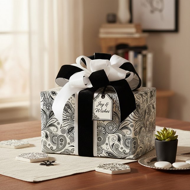 Papel De Presente Preto e branco paisley (Criador carregado)