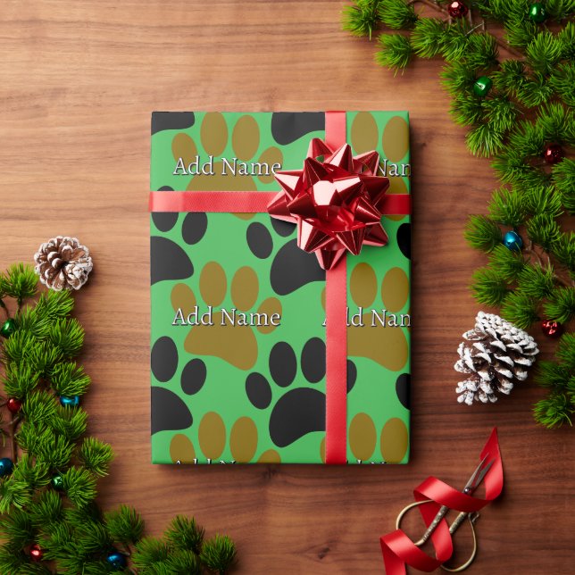 Papel De Presente Preto e Cachorro Marrom Imprimir Nome Personalizad (Presente de Natal)
