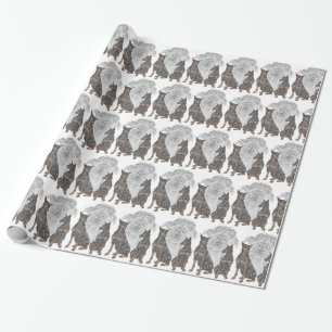 Papel De Presente Preto e cães do Doberman de Tan