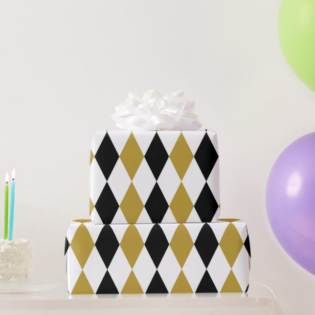 Papel De Presente Preto E Dourado Argyle  (Presentes para festas)