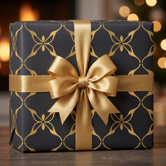 Papel De Presente Preto E Dourado Geométrico  (Criador carregado)