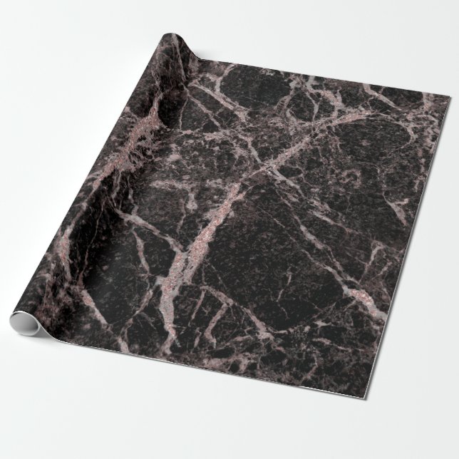Papel De Presente Preto e Dourado Rosa Brilho Mármore Glam Moderno (Desenrolado)